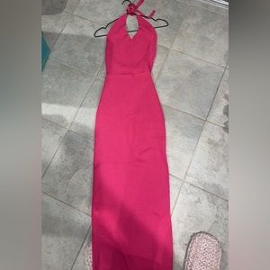 HOT Pink halter ribbed midi dress szS/M Barbie Barbiecore bodycon party vacation